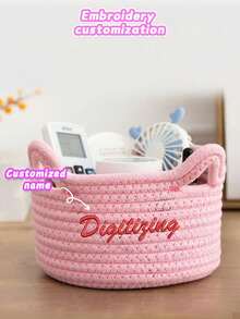Customized Embroidered Rope Woven Storage Basket, Large Capacity Skin-Friendly Rope Basket For Baby Toy, Pet Supplies, Remote Control, Keys & Miscellaneous Storage, Suitable As Gift For Children, Family & Friends - Blue - View 4