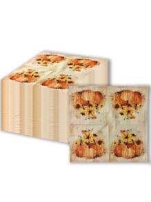 10/20/40 قطعة من المناديل الورقية المطبوعة بالأزهار والقرع الخريفية - مناديل زخرفية مزدوجة الطبقات، مناسبة لحفلات الخريف وعيد الشكر والأعراس والأعمال اليدوية، تعزز الجو الاحتفالي لأحداث موضوع والاستخدام اليومي