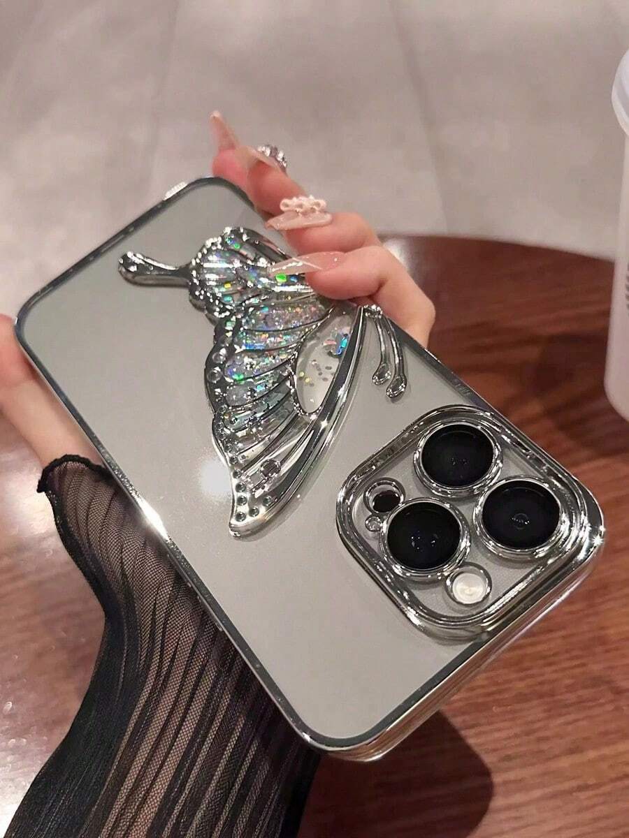 哲华电镀透明金手机壳，蝴蝶沙架，夏季新款时尚硅胶减震保护软壳，兼容手机16 16e 15 1413 12 11 X XS XR 87 Plus Pro Max Mini，Galaxy S24 S25 Ultra，兼容小米红米，兼容华为荣耀OPPO Reno MOTO Infinix女款2025