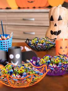3 Stück Halloween Deko, Halloween Süßigkeiten Schüssel Set, Spinnennetz Süßigkeiten Korb Tischdekorationen, geeignet für Zuhause, Büro, Party, aus Kunststoff Material, passend als Geburtstagsgeschenk, Halloween Dekoration
