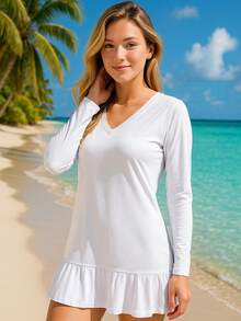 Beach Cover-Up With Sun Protection UV50 Thermal Dress Summer - 白色 - 查看 1
