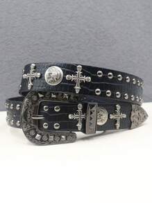 全新鳄鱼纹重金属铆钉朋克男士腰带摇滚铆钉牛仔腰带男式牛腰带 Y2K - 彩色 - 查看 10