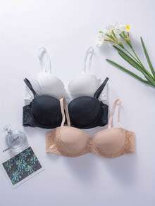 Bộ 3 áo ngực dây mảnh màu trơn ren tối giản gợi cảm dành cho nữ - Nhiều màu - Xem 5