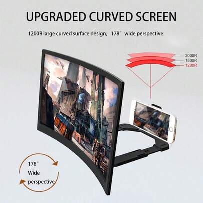 1pc 12/14/16/18 Inch Ultra-HD Phone Screen Magnifier, Upgraded 3D Curved Screen, Foldable & Telescopic, Phone Desktop Stand, Anti-Blue Light Filter, Eye Protection