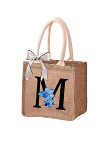 1pc Sunflower & Daisy Letter Print Linen Tote Bag, Women's Fashion Linen Shopping Bag/Handbag/Grocery Bag, Teacher's Portable Tote Bag, Ideal Shopping Tote/Lunch Bag, Great Gift For Women, Mothers, Teachers, Friends, Bridesmaids, Lovers, Students, Suitable For Dates, Birthdays, Holidays, Back To School, Vacation, Beach, Travel, Commute, Business, Students, Picnics, Camping, Supermarket, Daily Use - Khaki - View 21