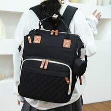 Mochila cambiadora de pañales de gran capacidad y acolchada con estilo; Mochila multifuncional para mamá para viajar; Bolso cambiador de pañales ligero y con múltiples compartimentos con bolsillos para snacks y chupetes - Negro - Ver 5