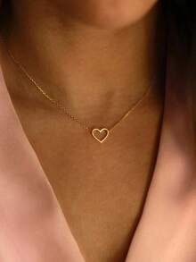 1pc Minimalist Elegant Heart Shaped Pendant Necklace, Suitable For Women, A Fashionable Small Gift For Friends - Vàng - Xem 4