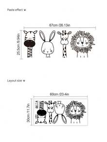 2pcs/1PC Wall Decals -[Forest Small Animal Wall Stickers, Cartoon Line Animal Wall Stickers] PVC Self-Adhesive Removable Wall Stickers For Nursery, Kids' Room, Playroom, Or Classroom – Cute & Creative Wall Decor For Any Space - Multicolor - View 13