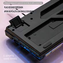 Semi-Mechanical Gaming Keyboard, Color Matching Backlight, Wired Computer Keyboard, Desktop Accessories, Backlight - Azul (luz de fondo blanca) - Ver 4