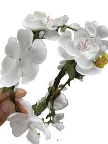 1pc Women Elegant White Vine Floral Crown, High Crown Pressure Headband, Braided Hair Accessory, Suitable For Wedding, Bride, Beach Vacation, Daily Outfit Ornament, Boho Style Decorative Hair Hoop, Hair Accessories ,Hairband For Women