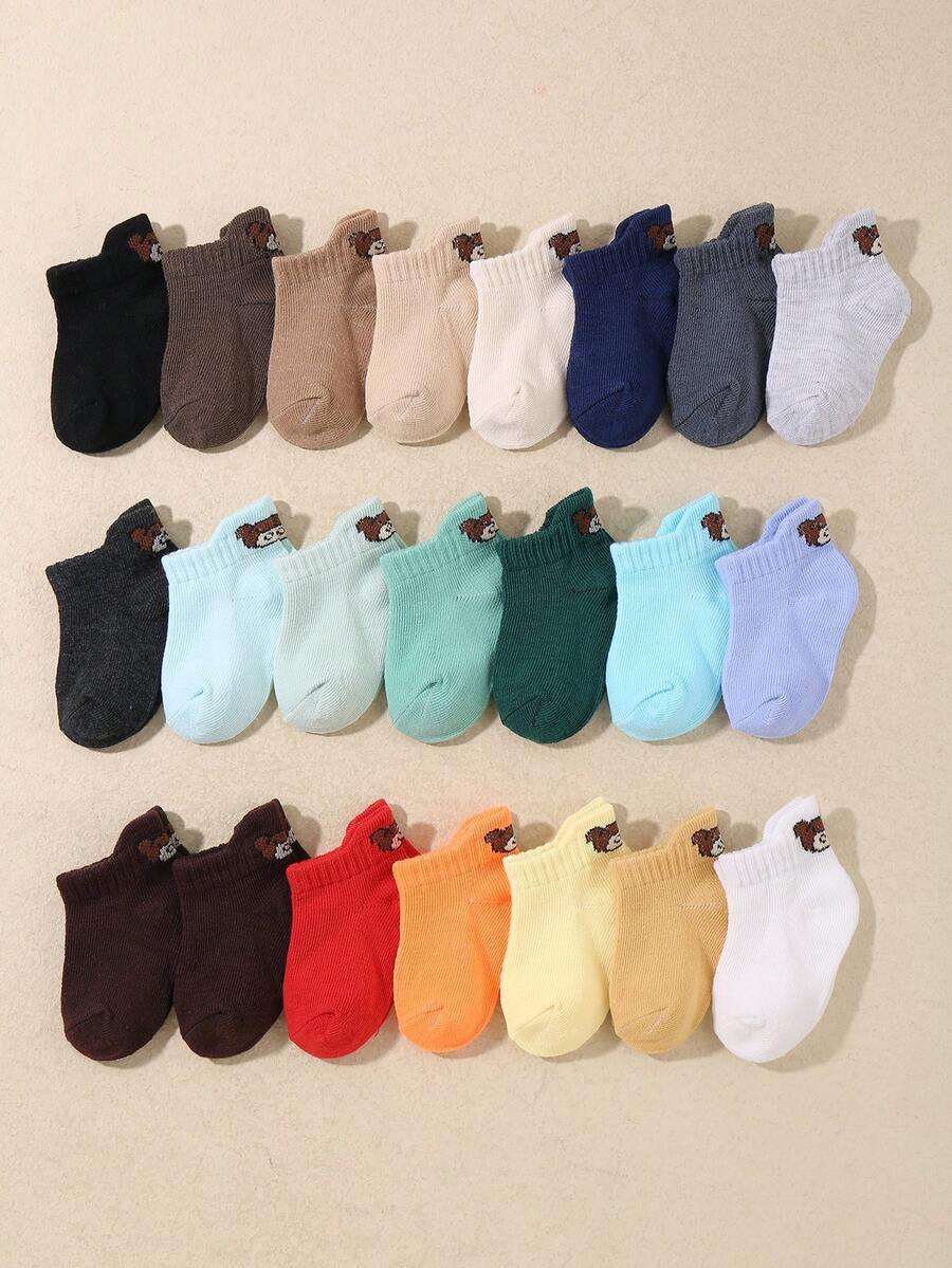 10 双糖果色可爱熊提花防滑高跟幼儿袜（适合男婴） - 适合四季日常穿着的小男孩休闲袜 - 彩色 - 查看 1