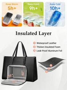 MATEIN 15.6 Inch Laptop Tote Bag For Women With Insulated Lunch Compartment, PU Leather Large Handbag With USB Port, Leakproof Food Pocket And Organizer For Teachers Nurses Office Moms Work Travel, Convertible Shoulder Bag Fits Laptop Lunch Essentials, Soft Flexible Daily Bag For Commute Back To School College Gift