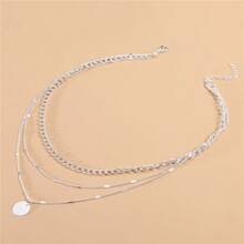 锁骨链短项链吊坠毛衣链，男女通用水晶小圆点多层项链 - 金黃色 - 查看 3