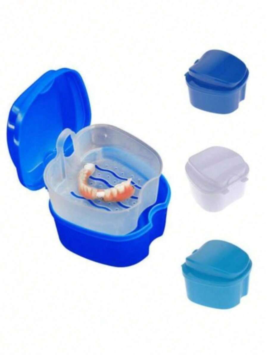 1 hộp vệ sinh răng giả, hộp ngâm vệ sinh răng giả có lưới lọc, hộp vệ sinh bằng nhựa, hộp nha khoa hình quả táo. - Nhiều màu - Xem 1