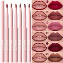 6Pcs Retractable Lip Liner Pencils Set Pack For Shaping & Sculpting Lips, Mauve Maroon Red Orange Nude Chocolate Dark Brown Plum Creamy Matte Gel Lip Liner Lipliners Pencil Delineador De Labios - 多色1 - 查看 2