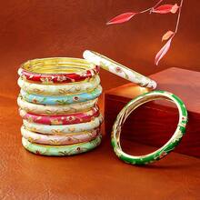 1 pieza Nuevo brazalete de estilo bohemio con baño de oro, esmalte y cloisonné con diseño floral, adecuado para joyería de mujeres y niñas