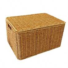1 pieza Cesta de almacenamiento tejida de ratán, caja organizadora para el hogar, contenedor de almacenamiento de ropa, almacenamiento de aperitivos y juguetes para la sala de estar, apta para la sala de estar, el dormitorio y la cocina - Beis - Ver 5