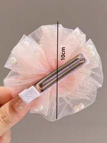 1pc Pink Hairpin Children's Pearl Crown Headband For Girls' Birthday First Birthday Hair Accessory Princess Top Hair Clip Net Fabric Hair Accessory