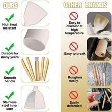 44-Piece Wooden Handle Silicone Kitchenware Set Storage Bucket Non-Stick Shovel Spoon Cooking Set - Khaki - View 5