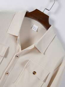 2 件男士休闲纯色衬衫，带双口袋和领子 + 裤子套装，轻便运动度假装，春秋季