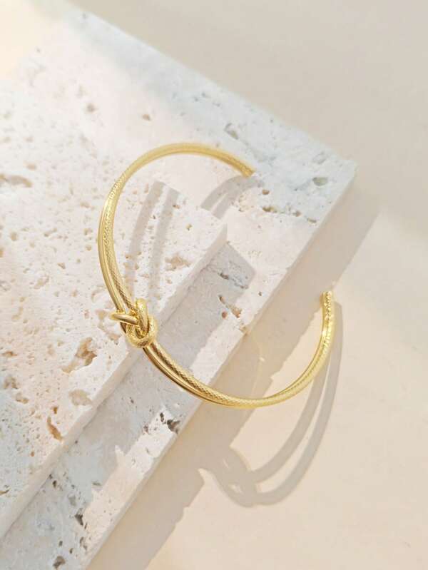 1 pièce Bracelet ouvrant en or 18 carats radieux avec nœud celtique Bijou en acier inoxydable brillant - cadeau parfait pour elle