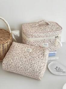 1Pc/Set Pink Floral Makeup Bags Corduroy Multifunctional Cosmetic Organizer Portable Cosmetics Storage Clutch With Zipper Closure For Cosmetics,Skin Care,Lipstick,Brush,Hand Cream,Headset,Coin,Keys,Small Items For Home,Travel,Vacation And School Use Makeup Bag Makeup Pouch Skincare Bag Toiletry Bag Packing Cubes Travel Essentials Cruise Essentials Dorm Essentials Wedding Bridesmaid Gifts,Mom Gifts,Birthday Gifts,Gifts For Friends And Teacher
