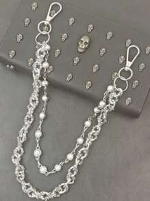 Retro Pearl Skull Pants Chain Fashionable Men And Women One's Waist Luxury Accessories Multifunctional Pearl Chain For Bag Two Types Of Pearls Are Randomly Sent With The Same Length.