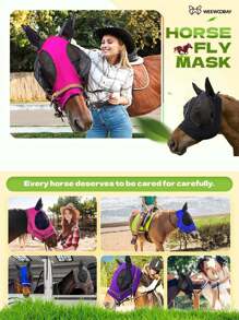 1pc Anti-Mosquito Horse Head Mask, Breathable Horse Face Mask With Various Prints, Horse Riding Supplies To Protect Eyes And Ears
