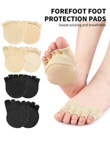 1 Pair Women's Summer Toe/Toeless Five-Finger Foot Pad, Thin Low Vamp Invisible Half-Cut Socks, Non-Slip Anti-Friction Forefoot Pad Suitable For Yoga, Dance, Pilates And Other Activities - Black - View 1