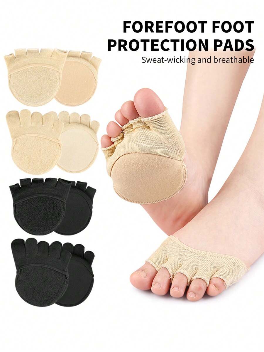 1 Pair Women's Summer Toe/Toeless Five-Finger Foot Pad, Thin Low Vamp Invisible Half-Cut Socks, Non-Slip Anti-Friction Forefoot Pad Suitable For Yoga, Dance, Pilates And Other Activities - Black - View 1