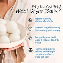 1 个羊毛洗衣干衣球 - 天然衣物柔顺剂，可重复使用，减少衣物起皱，节省烘干时间，是塑料球和液体柔顺剂的更好替代品 - 白色 - 查看 5