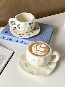 1pc Ins Style Hand-Painted Underglaze Ceramic Coffee Mug, Asymmetrical Hand-Molded Cup, Cute Fruit Pattern Coffee Mug For Home, Afternoon Tea, Milk, Juice, Beverage, Gift For Family, Friends Back To School - Multicolor - View 4