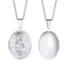 1pc Lightweight Oval Locket Pendant, Unisex, Openable Photo Frame, Shiny Stainless Steel Necklace, Family & Love Necklace - Locket Pendant Necklace - View 3