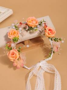 1 pièce Couronne de fleurs de style champêtre élégante pour mariée, accessoire de cheveux romantique pour mariage, festival, costume. Accessoire de cheveux pour femmes, voyage, anniversaire - Prune - Voir 8