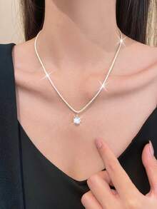 1pc Sparkling Zirconia Pendant Necklace, Women Jewelry Accessory (No Box)
