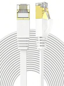 10-30m High Speed Ethernet Cable, Cat6 Flat Network Cable With RJ45 Connectors, Long LAN Cord, Gold-Plated Plugs - White - White - View 2