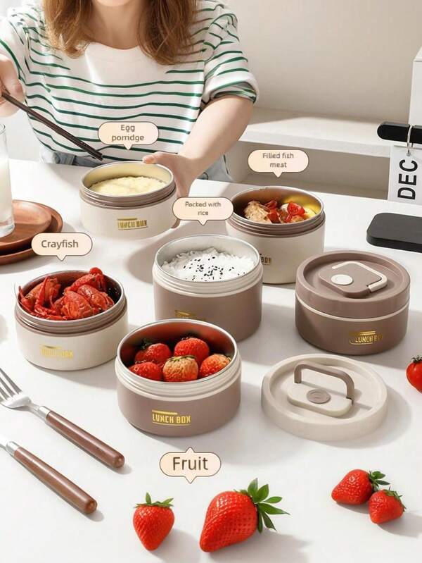 1pc Stainless Steel Lunch Box - Leak-Proof Thermal Food Container, Suitable For Office, Camping, Picnic | Durable And Reusable Thermal Bento Box | Portable Lunch Box For Outdoor, Travel, School Supplies