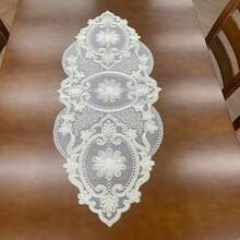 1 件优雅米色刺绣桌旗，采用涤纶面料制成，适用于餐桌、咖啡桌、酒吧、梳妆台、小家电，非常适合婚礼、派对、节日、庆典和日常使用、万圣节、圣诞节主题装饰，尺寸选项：15.7 * 37.4 / 43.3 / 64.9 英寸