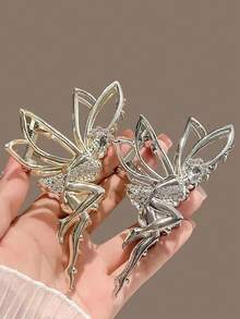 爪夹 2 件仿珍珠和水钻装饰发夹，金属爪形发夹，优雅夏季发饰秋季配饰