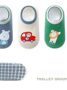3 Pairs Cartoon Pattern Cute Baby Ankle Socks, 0-5 Years Old, Soft Breathable Comfortable, Printed Anti-Slip Sole, Suitable For Beginner Walkers