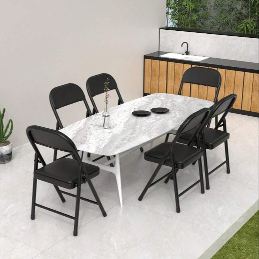PU Folding Chair Set Of 4 Folding Chairs Strong Metal Frame Camping Chair Foldable Chair Office Chair Space-Saving Desk Chair For Home Office, Guest Room, Conference Room - Black - View 1