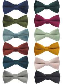 1pc Fashion Velvet Children's Solid Color Bow Tie, Double Layer Clip-On Bow Tie Suitable For Boys, Girls, Students, Performances, Parties, Casual Wear