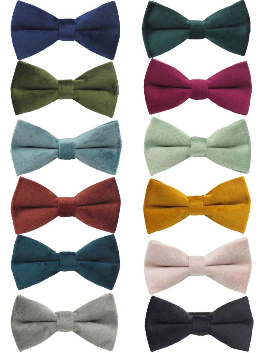 1pc Fashion Velvet Children's Solid Color Bow Tie, Double Layer Clip-On Bow Tie Suitable For Boys, Girls, Students, Performances, Parties, Casual Wear