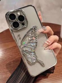 Funda de teléfono transparente con baño de oro, soporte de arena con mariposa, nueva funda de silicona de moda de verano con absorción de golpes y protección suave, compatible con iPhone 16 16e 15 14 13 12 11 X XS XR 8 7 Plus Pro Max Mini, Galaxy S24 S25 Ultra, compatible con Xiaomi Redmi, compatible con Huawei Honor OPPO Reno MOTO Infinix Women 2025