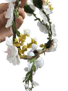 1pc Women Elegant White Vine Floral Crown, High Crown Pressure Headband, Braided Hair Accessory, Suitable For Wedding, Bride, Beach Vacation, Daily Outfit Ornament, Boho Style Decorative Hair Hoop, Hair Accessories ,Hairband For Women