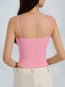 3pcs Women Solid Color Ribbed Camisole With Padded Bra, Casual Sexy Cropped Tank Top - Multicolor - View 6