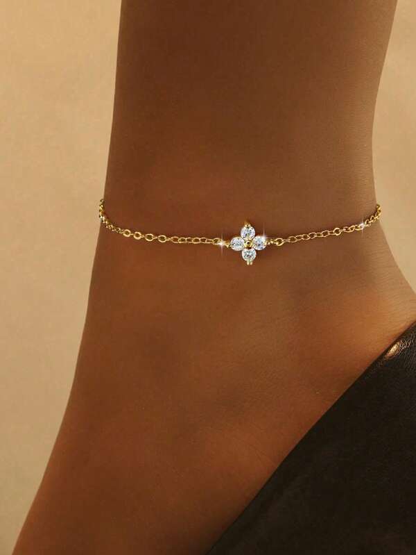 1 pièce Élégant bracelet de cheville à quatre feuilles de trèfle pour femmes, bijou en argent sterling 925, chaîne élégante, bracelet de cheville, cadeau de bijouterie fine pour sœurs, amitié