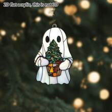 1pc 2D Flat Acrylic Halloween Ornament Cute Ghost Plant Acrylic Decoration, Cute Boo With Plant Enthusiasts Window Hanging Decoration Halloween Ghost Decoration Garden Gift, Halloween Gift For Friends And Family Home Decor Halloween Decor Room Decor