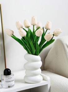 Light Yellow Exquisite Real Touch White Artificial Tulip Bouquets - For Bedroom, Living Room, Wedding, Party, Valentine's Day, Father's Day,Graduation And Mother's Day Gifts, Easter Decorations & Gifts For Girlfriends