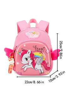 1PC Kindergarten Schoolbag Girls Primary And Middle School Class Preschool Cute Cartoon Schoolbag Lightweight Pony Pattern Burden Reduction Backpack With Rabbit Pendant Back-To-School Season - Pink - View 2